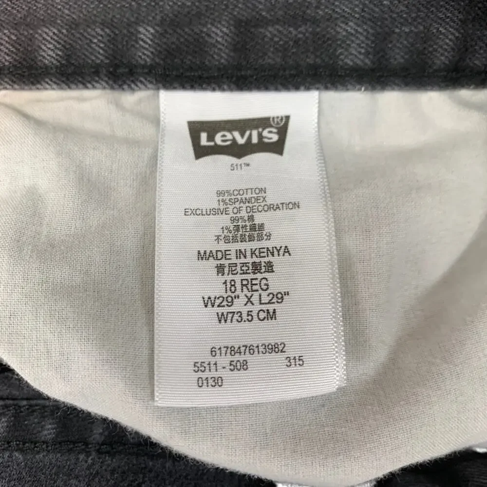 LEVI'S 511 Slim BLACK GRAY Wash Straight Leg Jeans sz 18 R Boys Men's 29x29